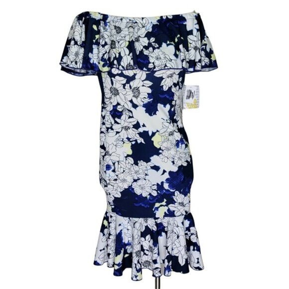 LuLaRoe Cici Mermaid Dress Size XXS Flounce Hem Blue Floral Stretch New - Picture 10 of 10